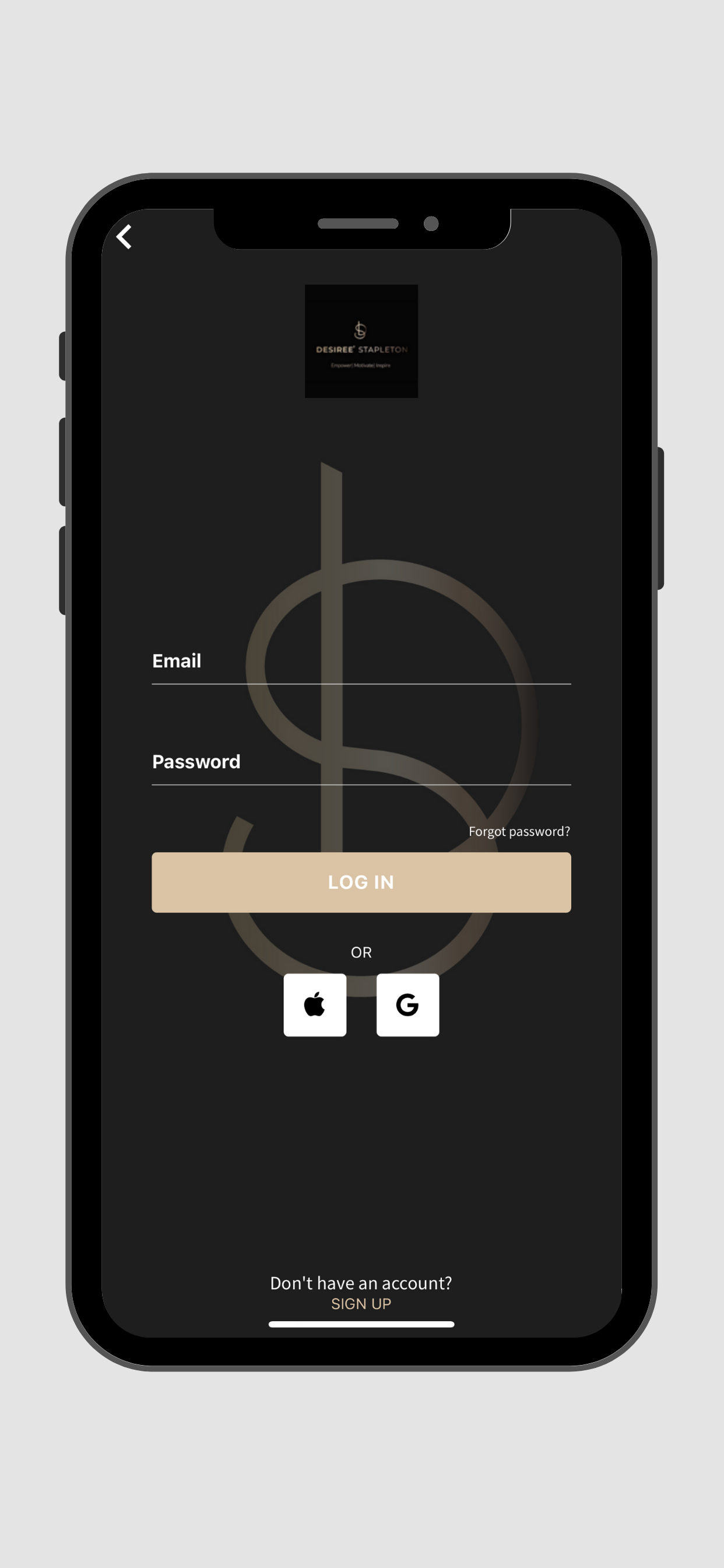 The Self-Help App Login Page