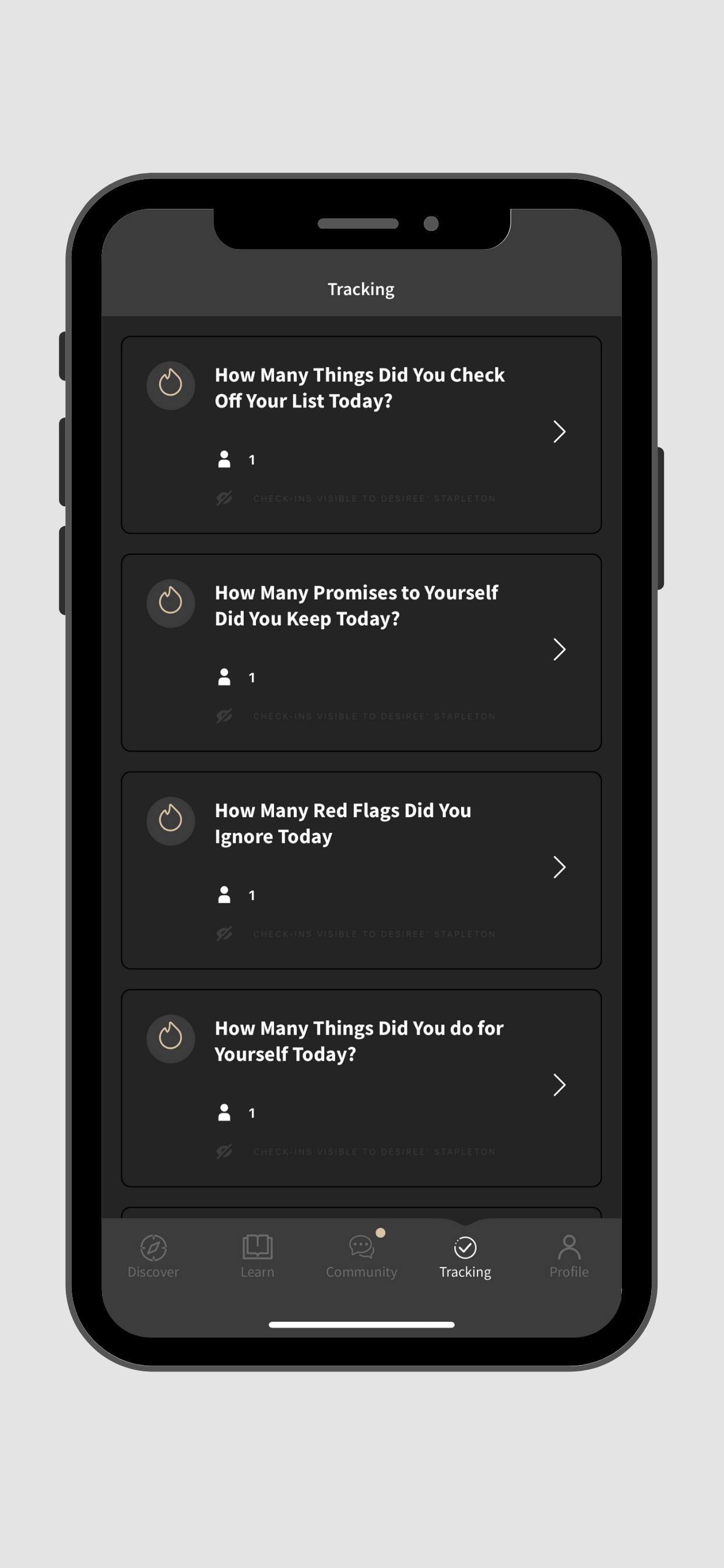 The Self-Help App 'Tracking' Tab